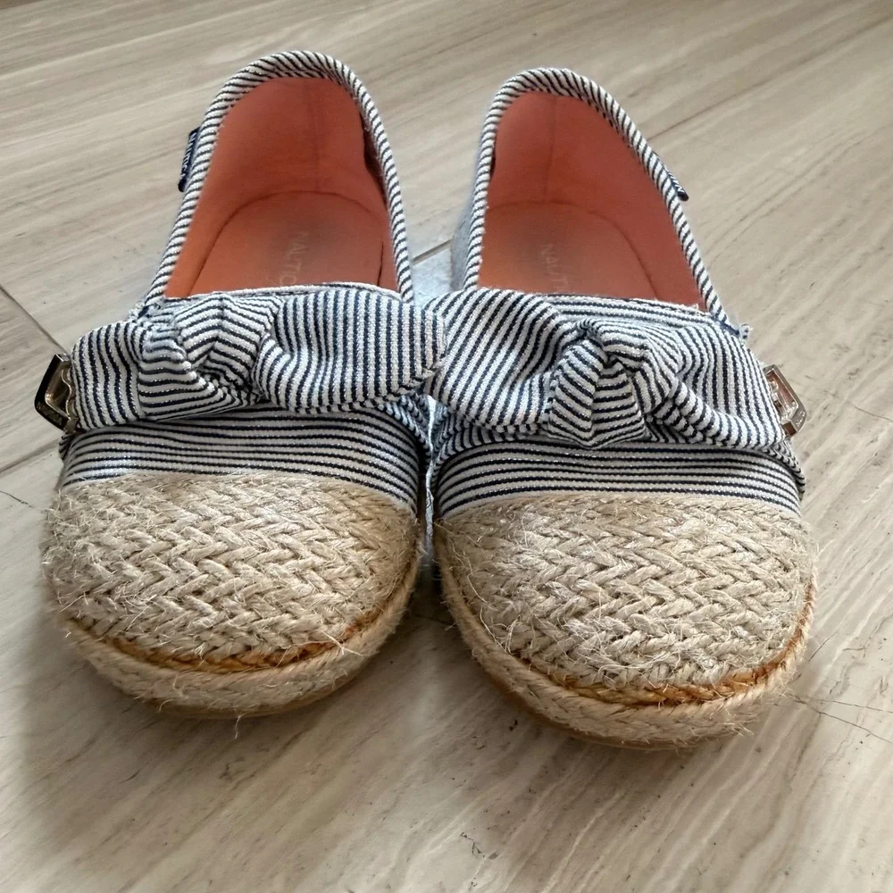 Nautica Ancora Espadrille Flats Striped Bow Slip On Summer Navy White 10 Toddler